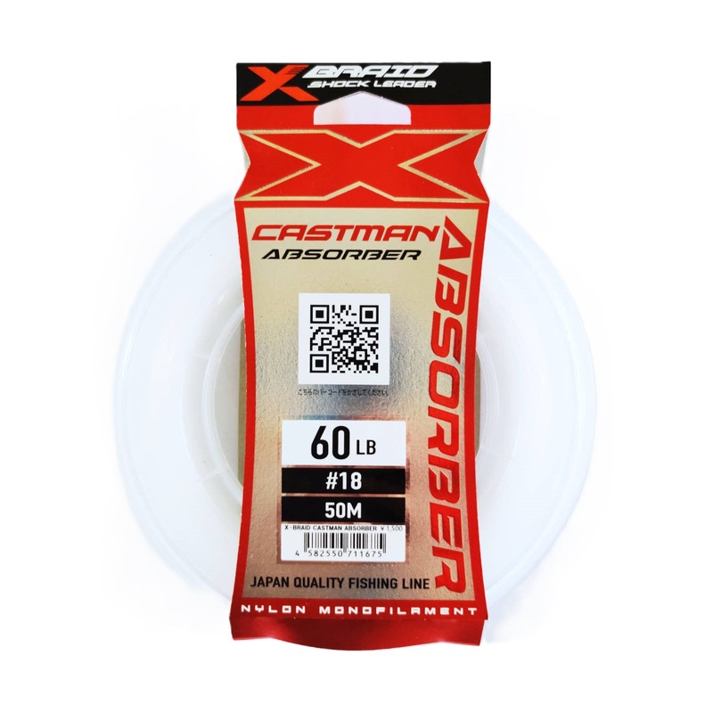 YGK X-Braid Castman Absorber Nylon Monofilament Shock Leader | 50Mt / 55Yd | 60 LB | Clear |