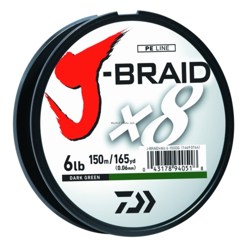 Daiwa J-Braid X8 Braided Line|8lb Dark Green 165yd|10lb Dark Green 150yd|20lb Dark Green 150yd|30lb Dark Green 150yd|40lb Dark Green 150yd|50lb Dark Green 150yd|65lb Dark Green 150yd|30lb Dark Green 330yd|40lb Dark Green 330yd|50lb Dark Green 330yd|65lb D