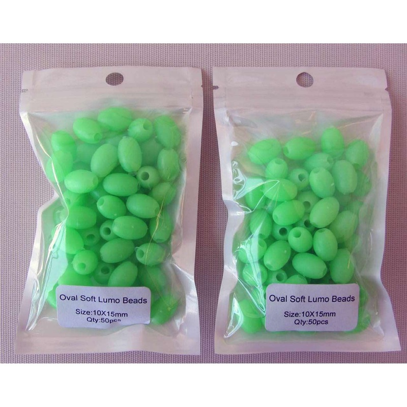 100 x Lumo Soft Glow Beads Green Oval Size 10 X 15mm Fishing Tackle