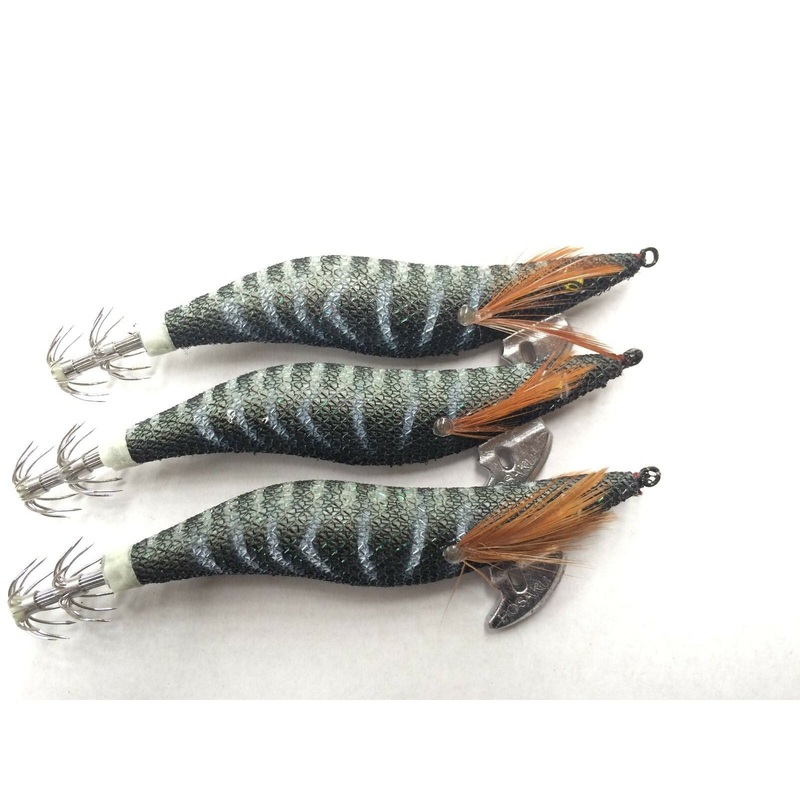 3 x Squid Jigs Black With Stripe Fishing Tackle 171