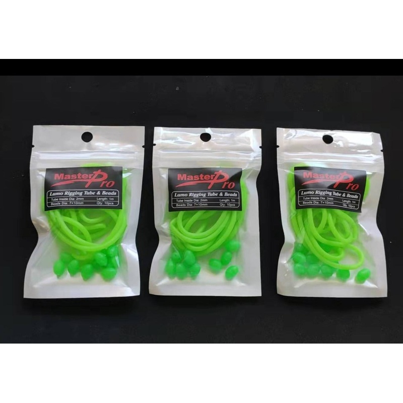 3x packs 1M Lumo Green Rigging Tube & Beads Fishing Tackle