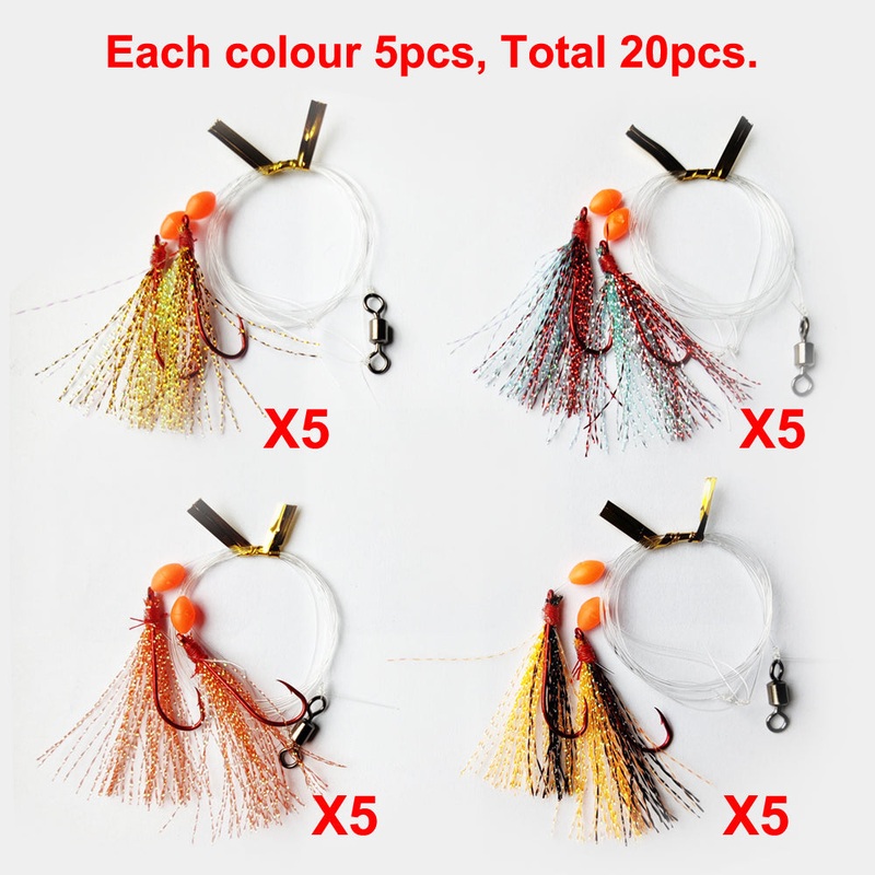 20 x Custom Designed Whiting Rigs 4 Colours With LONG SHANK Baitholder Hook’s Size #6 Fishing Tackle