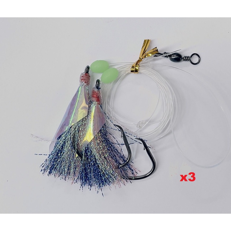 3x 8/0 Chemically Sharpened Reef Catcher Blue Flash Flash Reef Rig Fishing Tackle