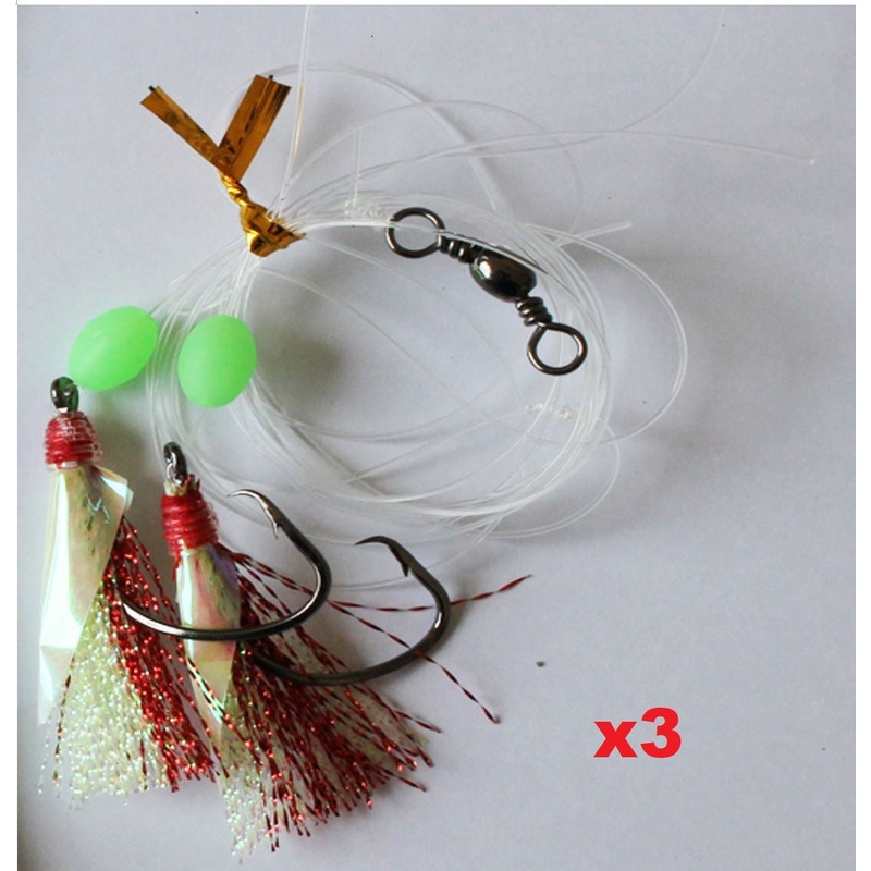 3x 8/0 Chemically Sharpened Reef Catcher Green Mackeral Flash Reef Rig Fishing Tackle