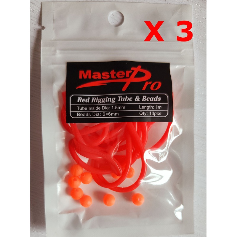 3x Red Fishing Soft Tubes In Dia 1.5mm Length 1 Metre & 10 Beads, Fishing Tackle