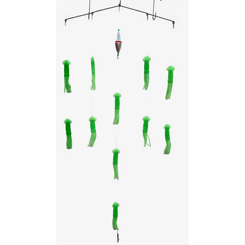 Masterpro Squid Spreader Bar Game Fishing Trolling Teaser 5 Rings  Marlin Tuna Mahi  Green