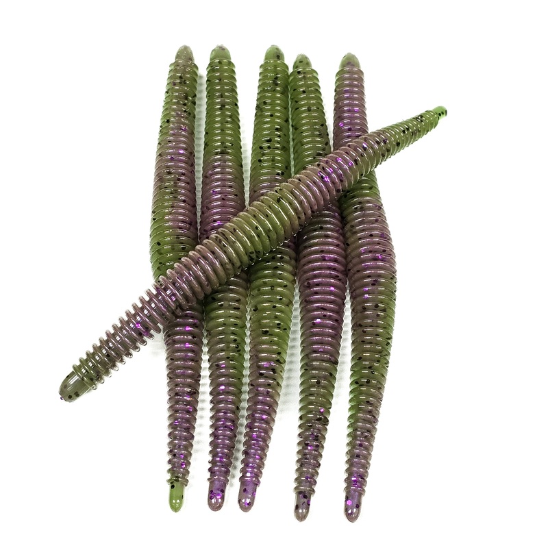 Green Pumpkin Plum Swirl 6 Ribbed Worms (6pk)