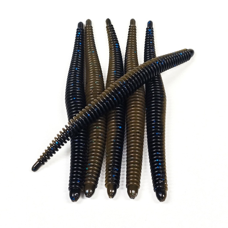 Green Pumpkin Black Blue 6 Ribbed Worm (6pk)