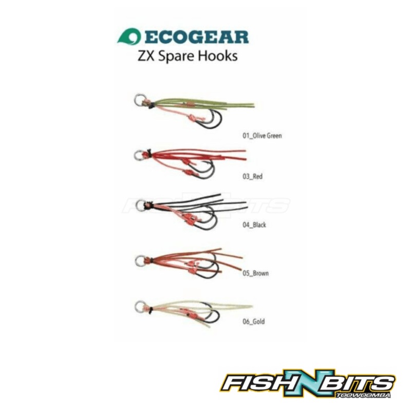 Ecogear – ZX Spare Hooks|1 – Olive Green|3 – Red|4 – Black|5 – Brown|6 – Gold|Small|Medium