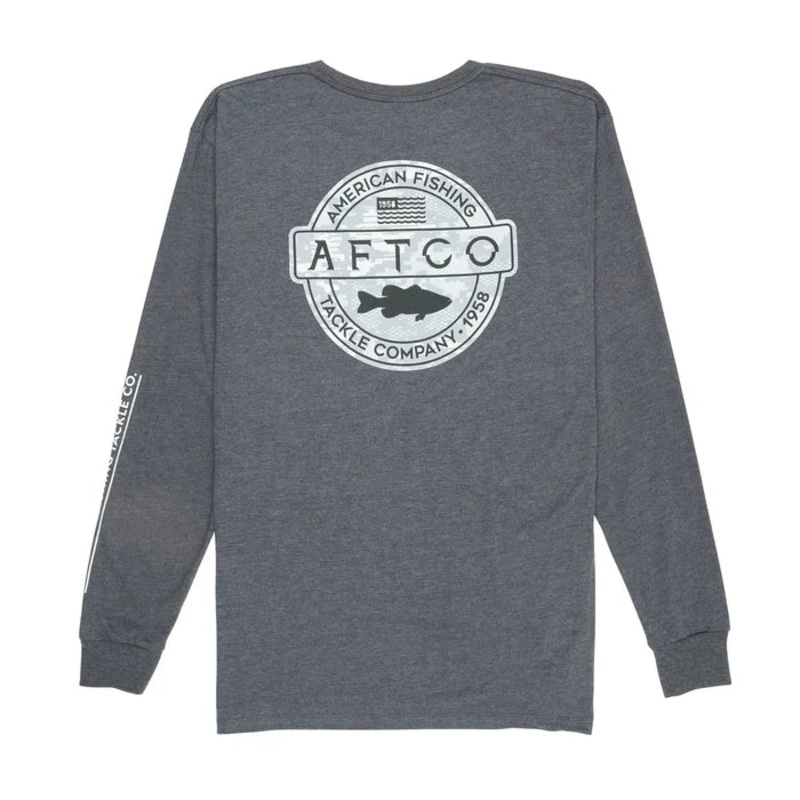 AFTCO Bass Patch Long Sleeve|Charcoal Heather|Small|Medium|Large|Extra Large|2XL