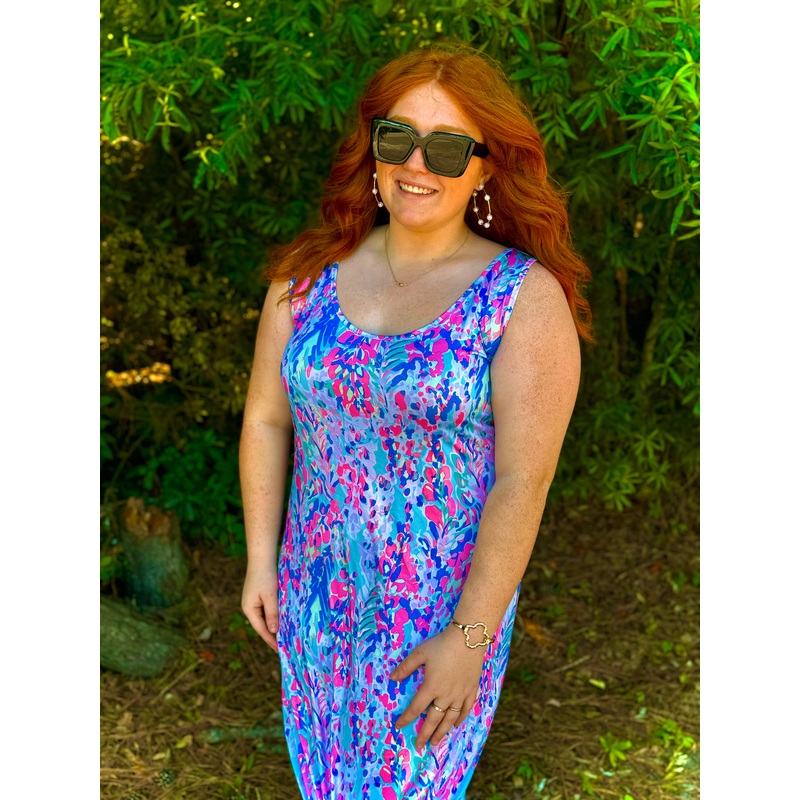 Floral Print Crew Neck Long Dress