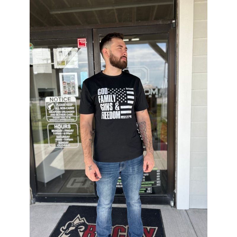 God Family Guns Freedom & USA Short Sleeves T-Shirt