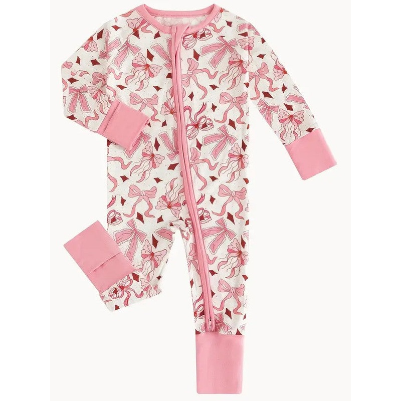Pink Bow Print Onesie|0-3M|3-6M|12-18M|18-24M