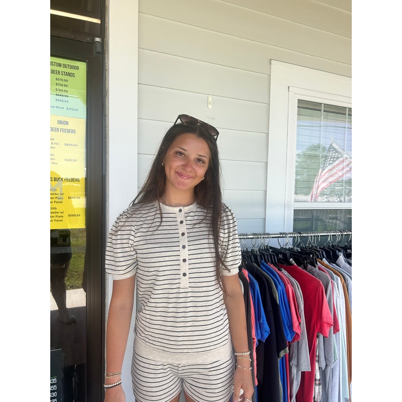 Beige/Striped 2 Piece Set (Short Sleeved/Shorts)