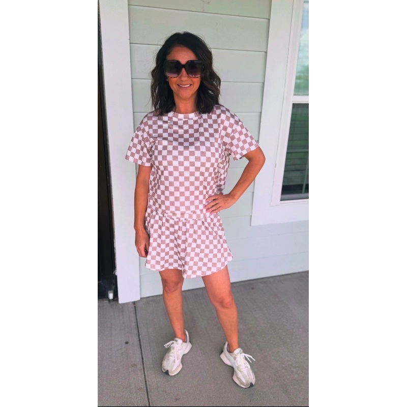 Beige/White Checkered Two Piece Set