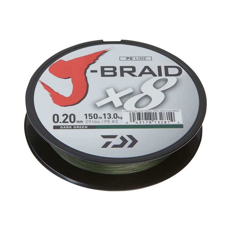 DAIWA J-BRAID X8 DARK GREEN|6 lb|8 lb|10 lb|15 lb|20 lb|30 lb|40 lb|50 lb|65 lb|80 lb|100 lb|120 lb|150 yd|330 yd