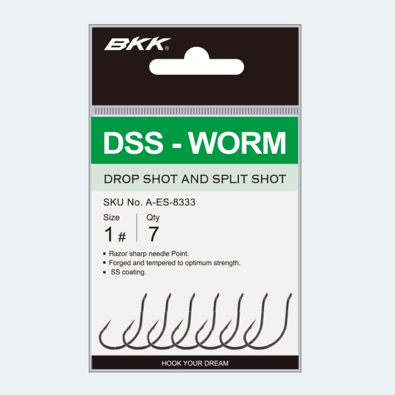 BKK HOOKS DSS-WORM HOOKS|Size 6 – 7pk|Size 4 – 7pk|Size 2 – 7pk|Size 1 – 7pk|Size 1/0 – 6pk|Size 2/0 – 6pk