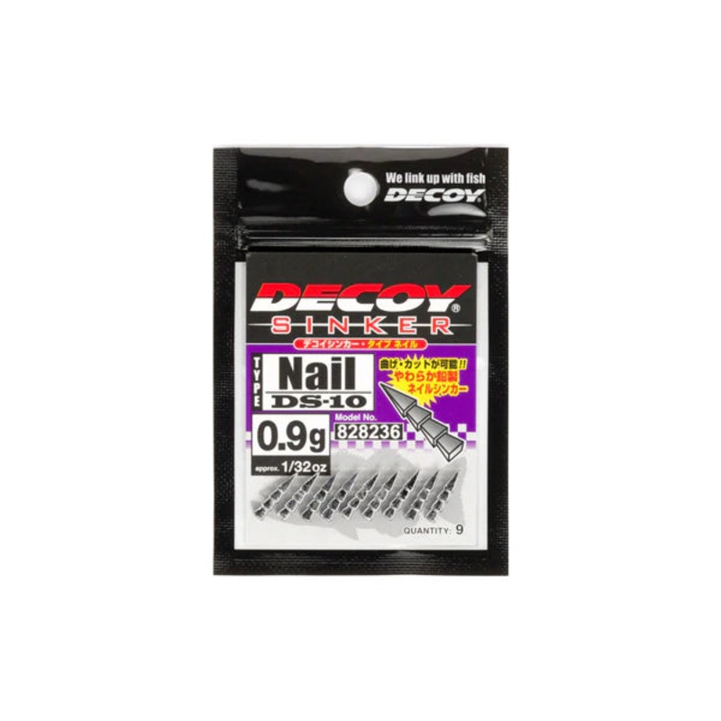 DECOY DS-10 TYPE NAIL|.6g – 1/48oz|.9g – 1/32oz|1.2g – 3/64oz|1.5g – 1/20oz|1.8g – 1/16oz