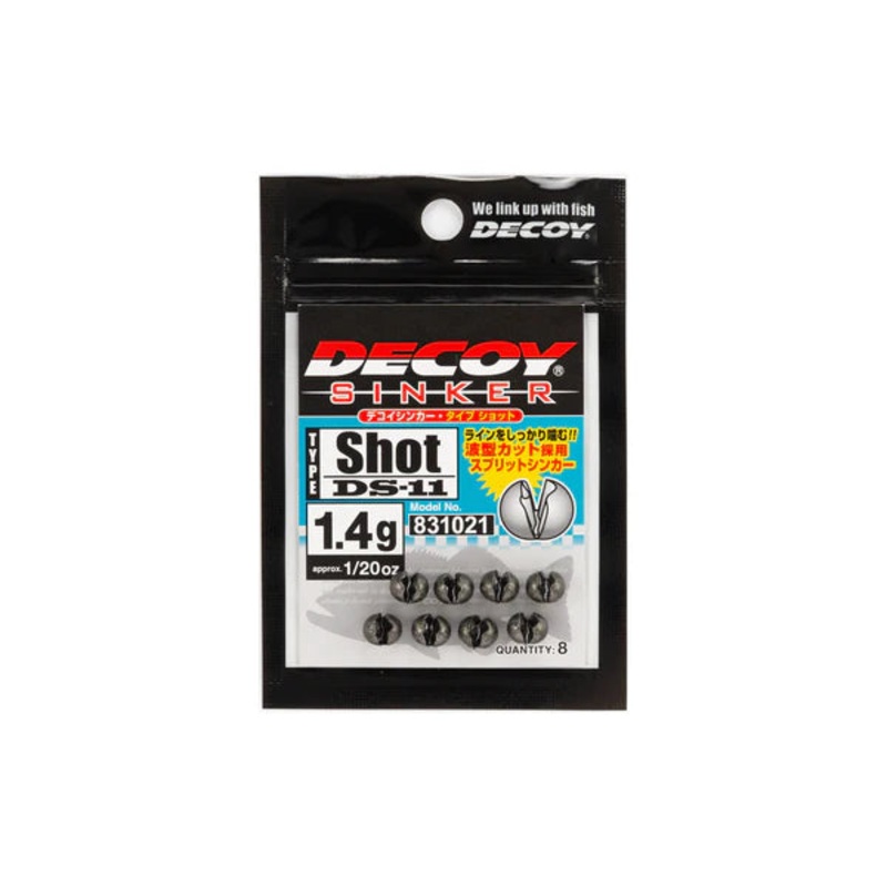 DECOY DS-11 SINKER TYPE SHOT|.6g – 1/48oz|.9g – 1/32oz|1.3g – 3/64oz|1.4g – 1/20oz|1.8g – 1/16oz|2.5g – 3/32oz|3.5g – 1/8oz